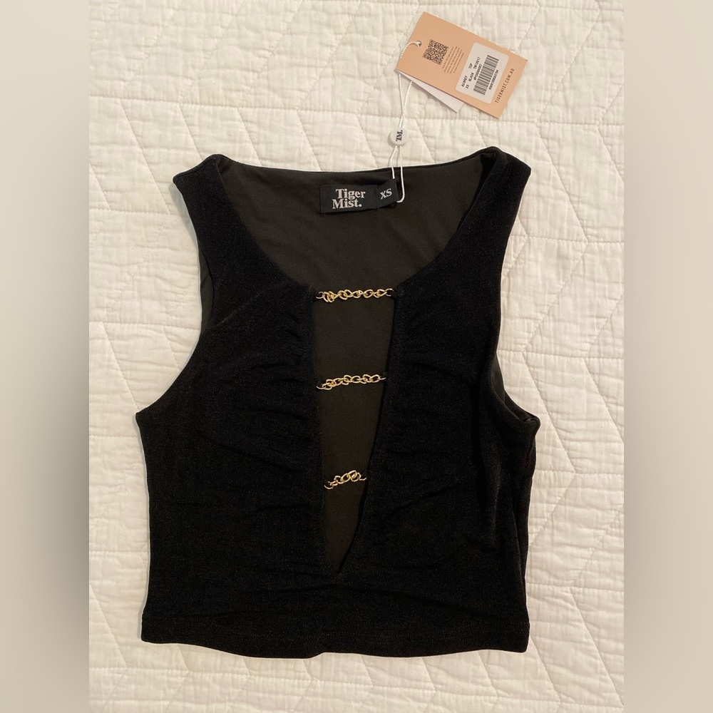 NWT Tiger Mist black top with gold chain detailing